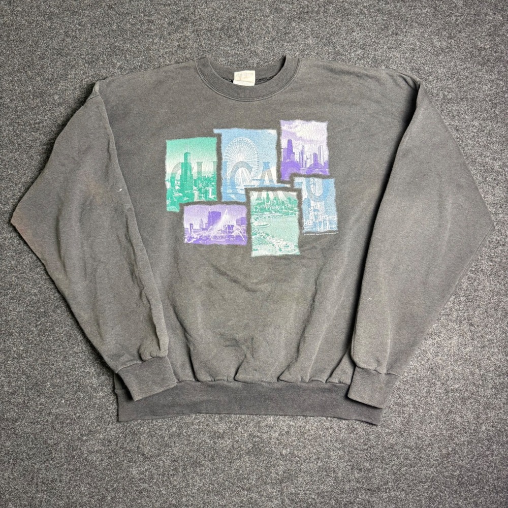 Vintage 1999 Chicago Skyline Sweatshirt Mens XL Grey Graphic Crewneck USA Made